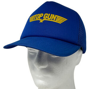 Vintage Top Gun Movie Trucker Hat Cap Blue 80s USN Film Foam Front Mesh Snapback